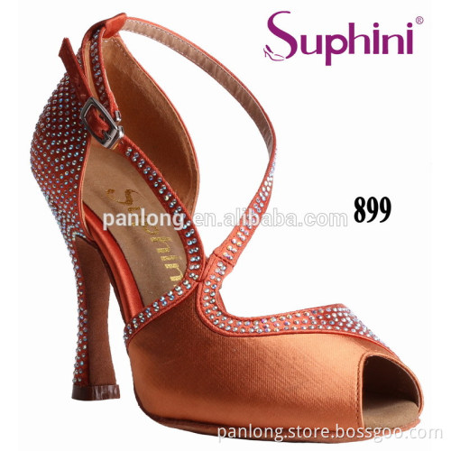 Suphini new design ladies deep tan and orange latin dance shoes